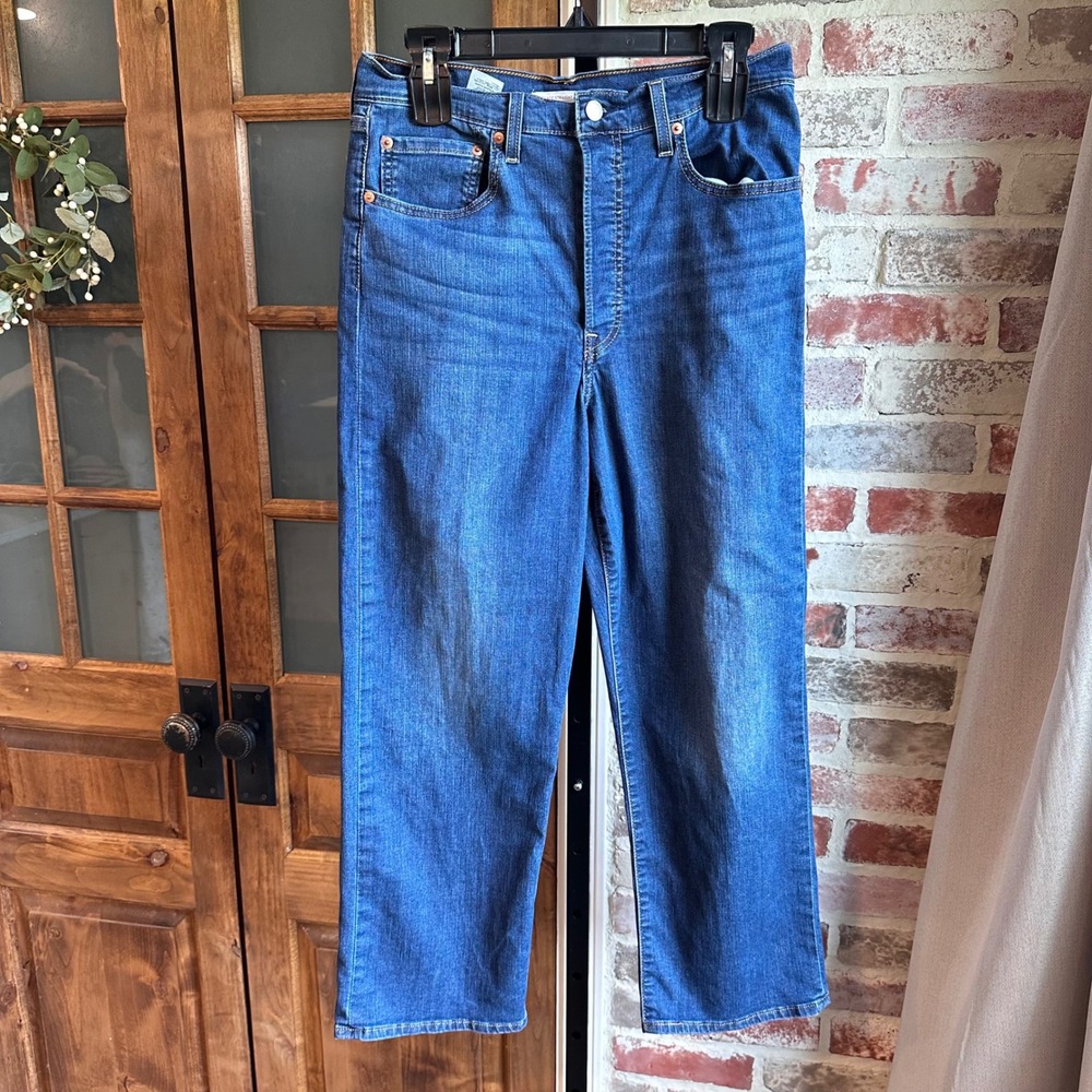 Levi's Ribcage Straight Ankle Jeans Women Blue Super High Rise Button Fly 30x27